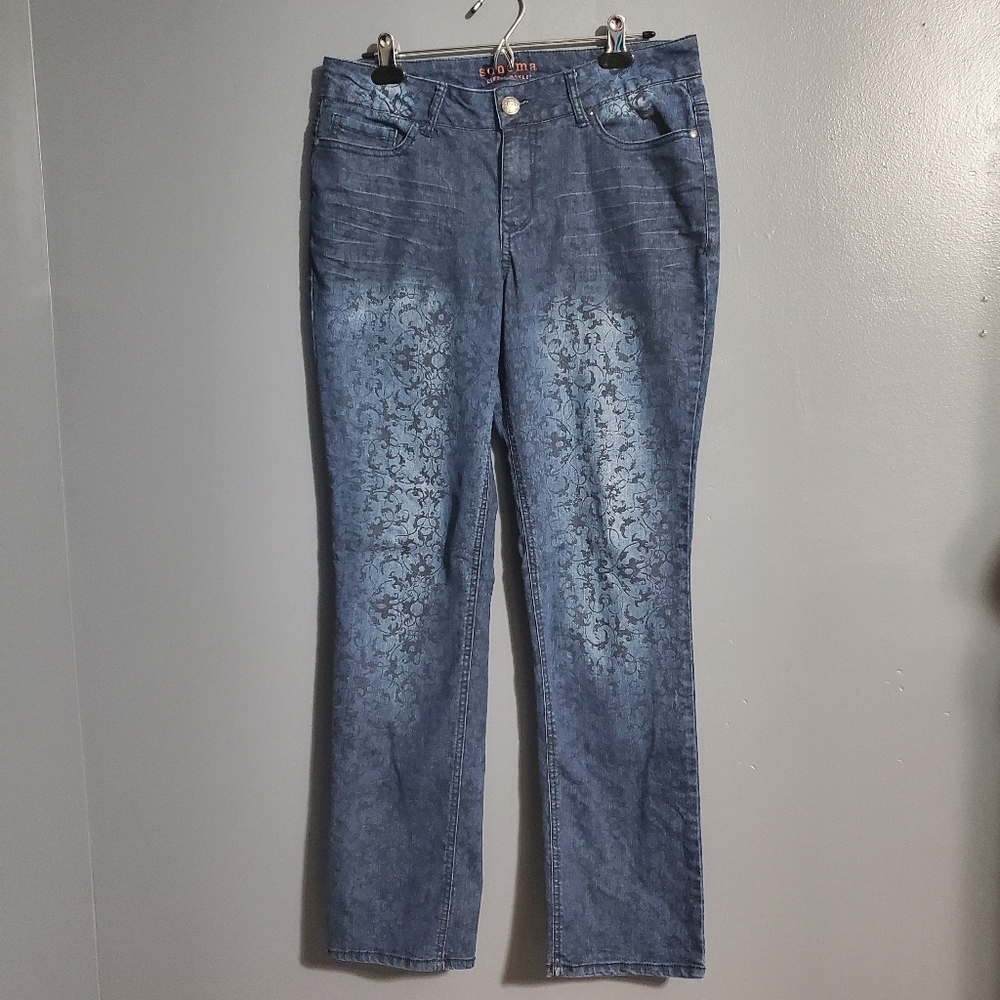 Sonoma Modern Straight Leg Womens Jeans Lace Print Size 10